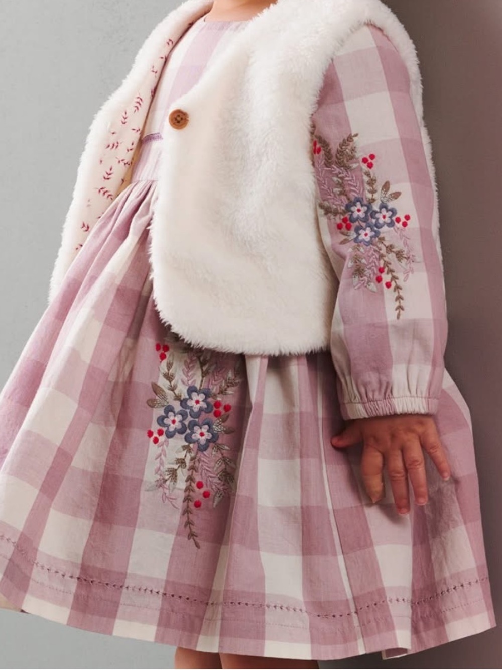 MOTHERCARE Pastel Pink / lavender Plaid Embroidered Long-Sleeve Dress